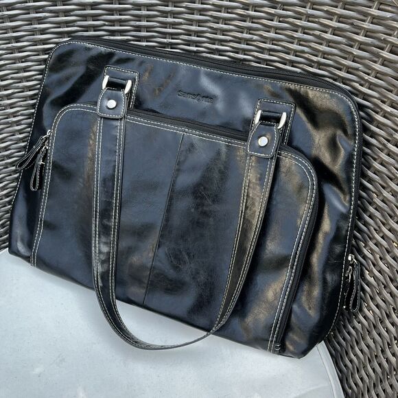 SAMSONITE White Stitch Vegan Leather Laptop Work Tote Travel Bag- Up To 17.5” - Picture 2 of 10